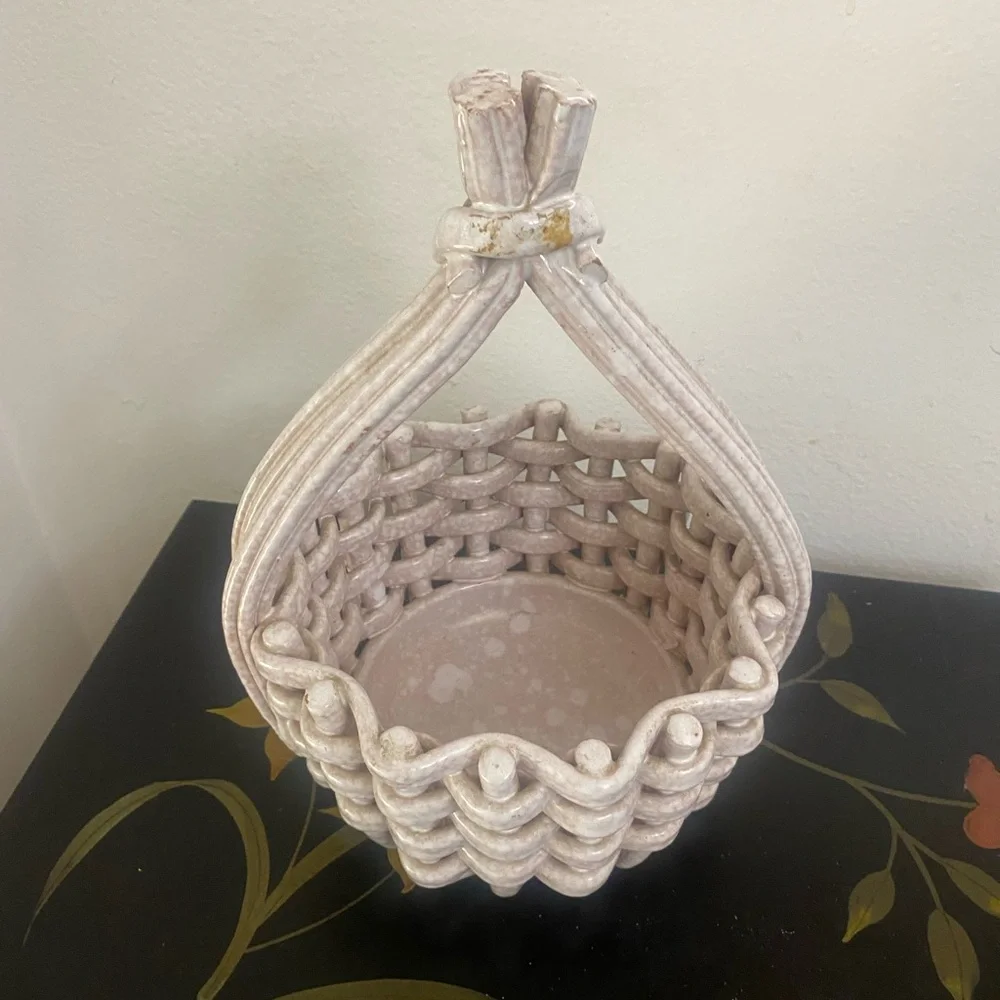 RARE FIND - Vintage Italian Porcelain Woven Basket with Braided Twisted Handle